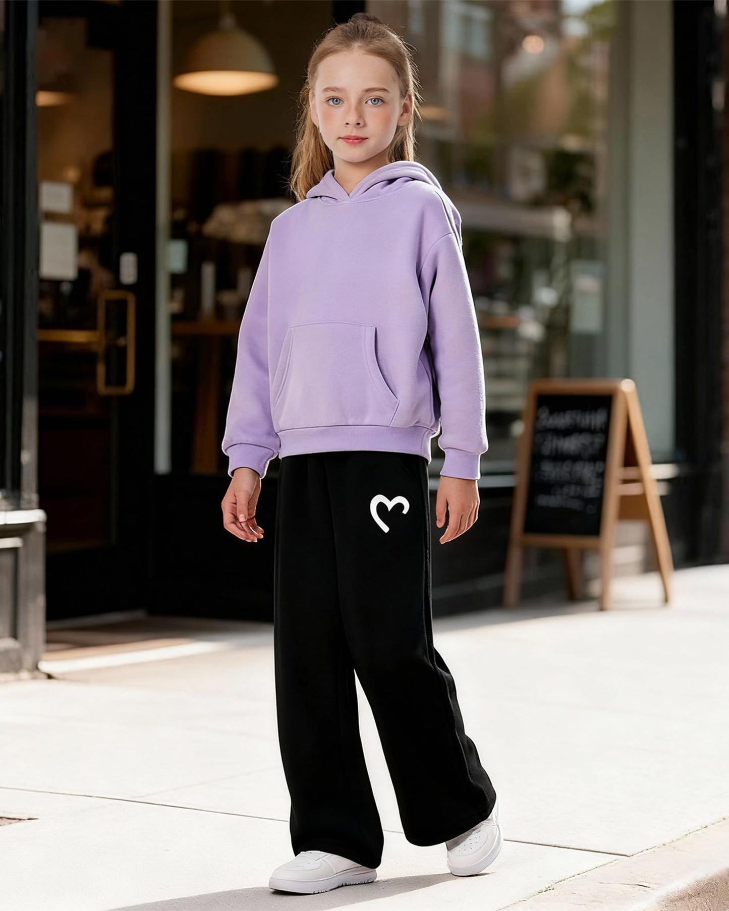 Hvididan Girls Wide Leg Sweatpants Drawstring High Waist Baggy Track Pants Cute Print Sweatpants with Pockets for Teen 5-14Y, Size 11-12 Years Black
