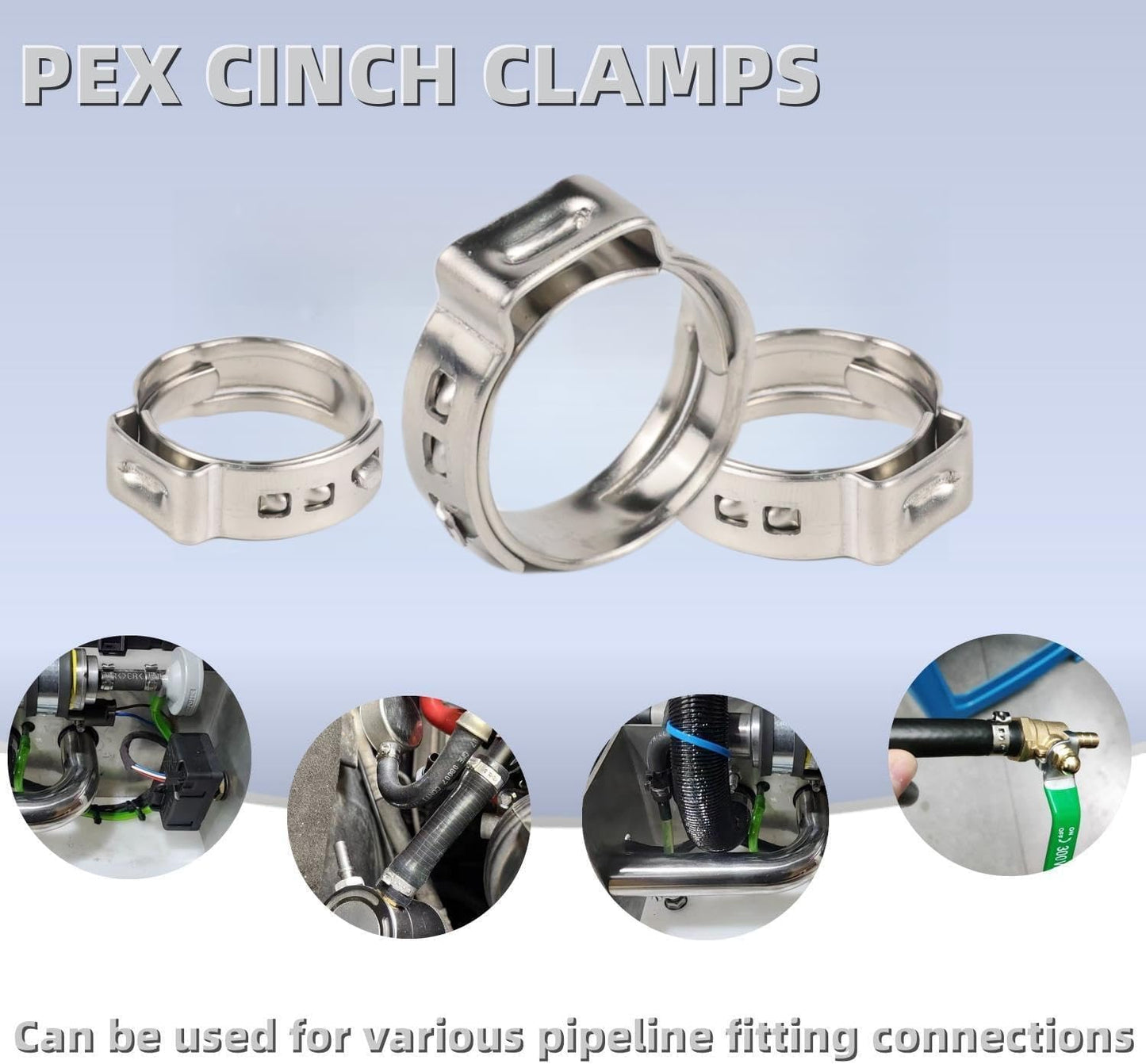 140 Pack 1/2 Inch Pex Cinch Clamp Rings, Stainless Steel PEX Crimp Ring, Single Ear Hose Clamps for PEX Tubing Pipe Fitting Connections