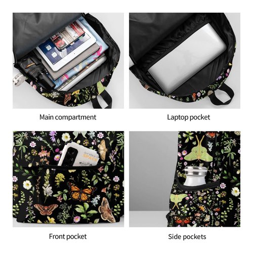 MOLIAN Butterflies Moths Flower Stylish Backpack With Adjustable Padded Shoulder Straps Daypacks For College Travel One Size