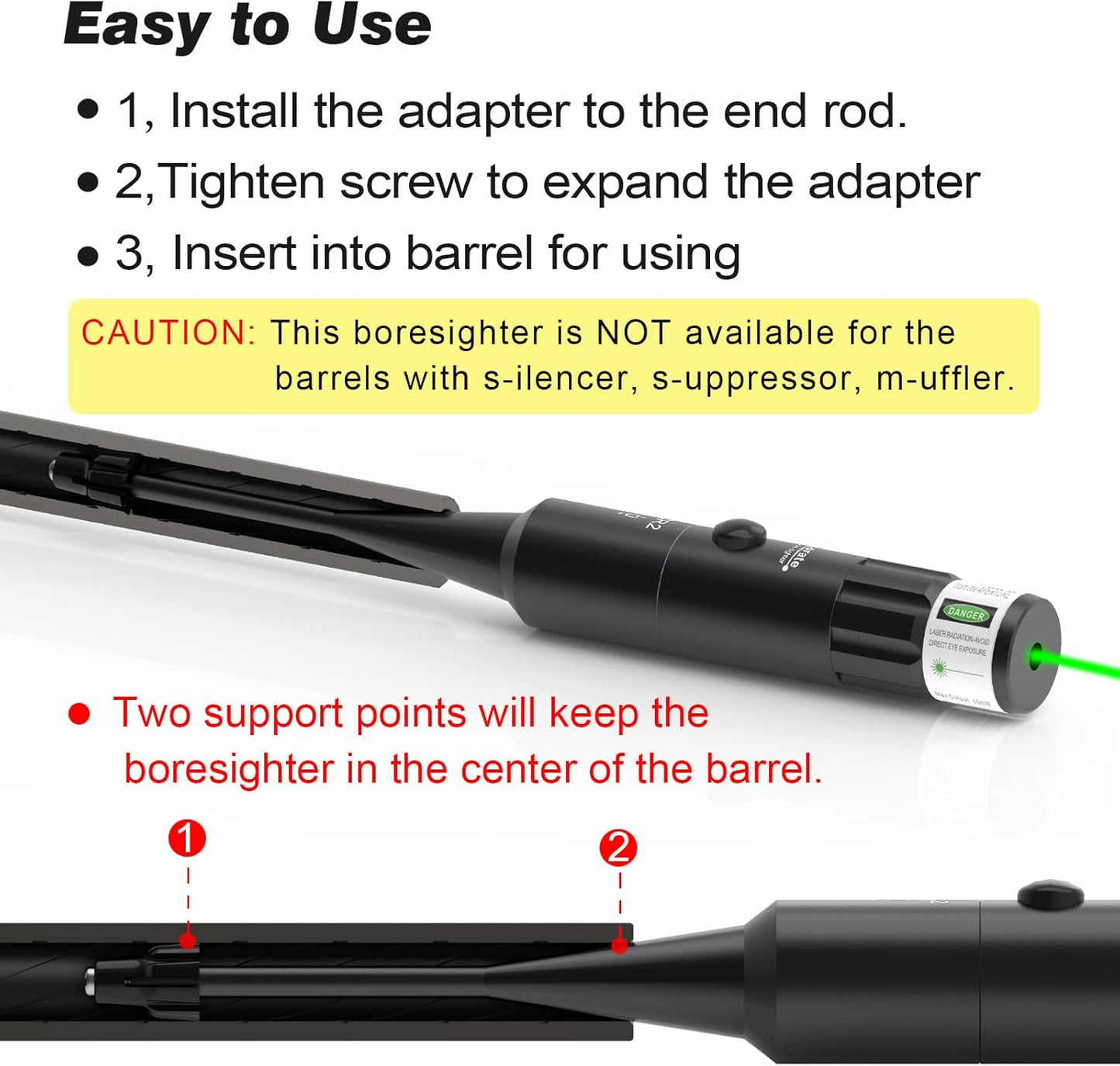 StrongTools Red or Green BoreSighter 177 to 12GA Caliber Rifle Scope Handgun Hunting Red/Green Dot Boresight Kit Press Switch Bore Sight 800mAh Battery
