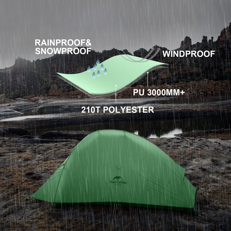 Naturehike Cloud Up Free Standing 2 Person Backpacking Tent Ultralight Nylon Double Layer Camping Tents for Two Person (210T Polyester Light Green, 2 Person)