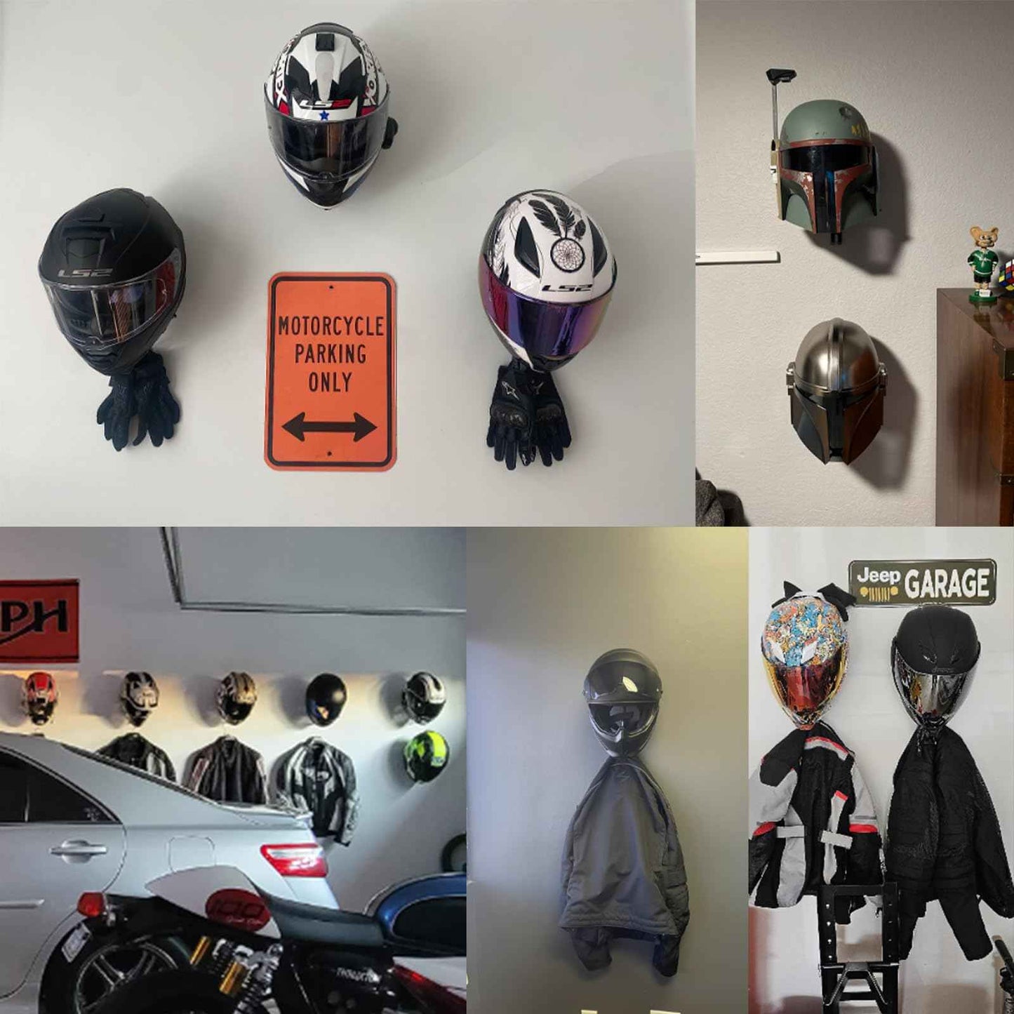 NANAGIFTREE Helmet Holder Wall Mount, 2 Pack Motorcycle Helmet Rack, Helmet Hanger Rack Motorcycle with 2 Hooks Helmet Hanger for Motorcycle Bike Coats, Caps, Baseballs and Rugby Helmet