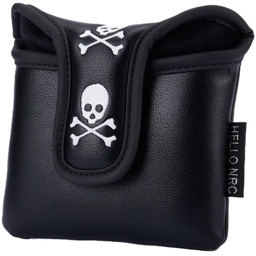 Gbourly Golf Club Skull Square Mallet Putter Cover Magnetic Closure Skeleton PU Leather Headcover,Black