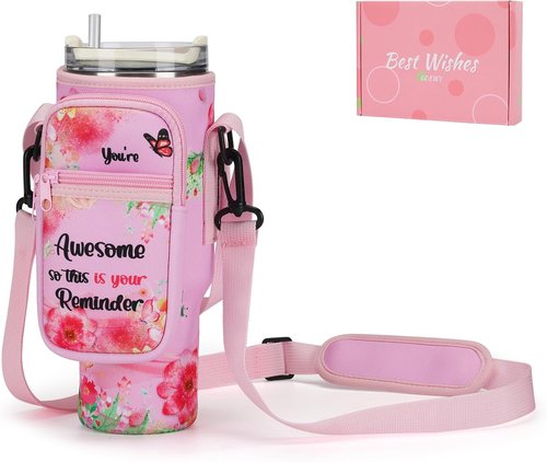 GOEWY Water Bottle Carrier Bag - Neoprene Holder for Stanley 40/30 oz Tumbler with Phone Pocket & Strap