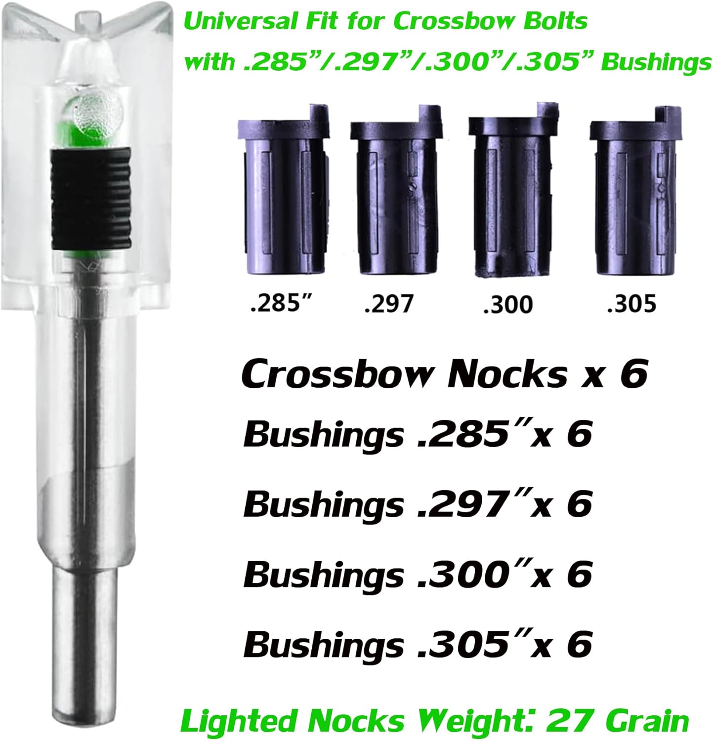 Skiennix Lighted Nocks for Crossbow Bolts - High-Visibility with On/Off Switch | 6/3 Pack, Multiple Bushings