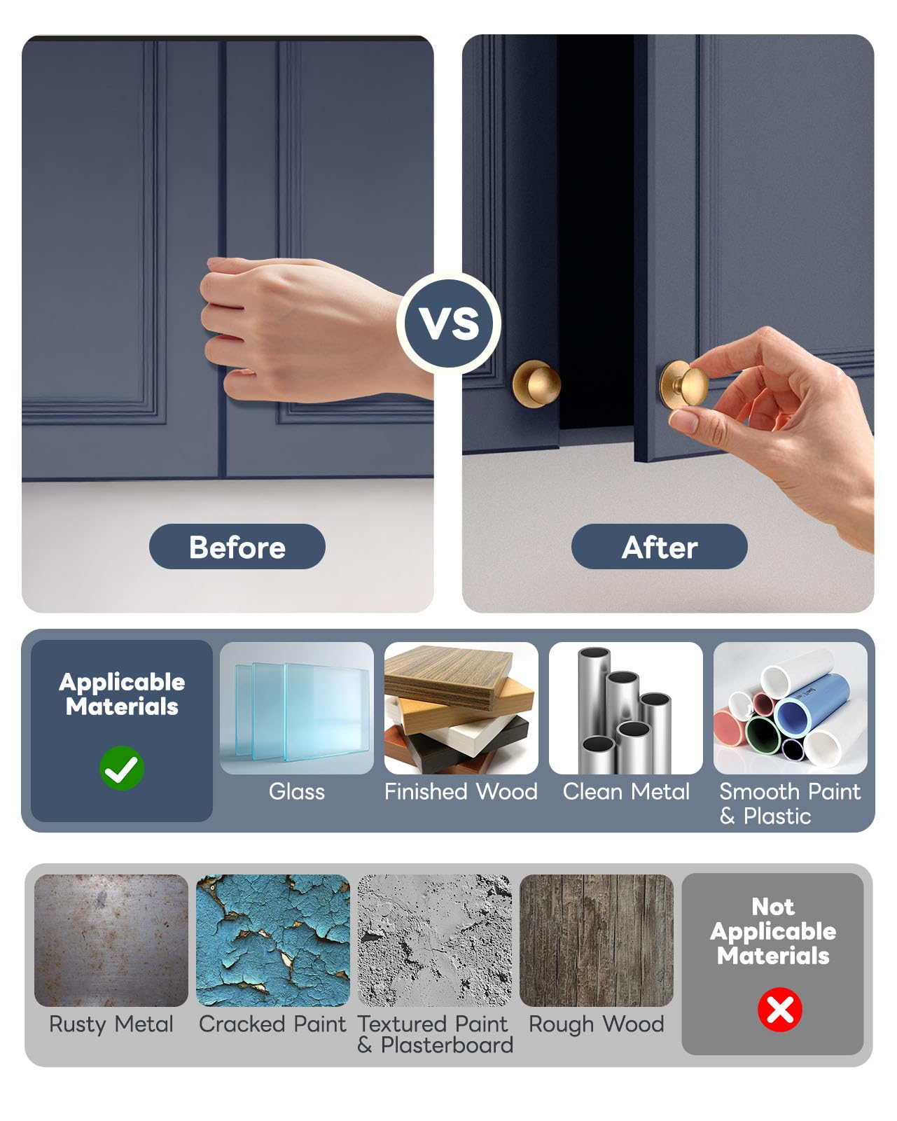 Anobeyi 5 Pack Self Adhesive Cabinet Knobs, No Drilling Self Stick Drawer Knob, Stick-on Kitchen Cabinet Stainless Steel Handle Pull for Window, Wardrobe, Dresser, Cupboard, Closet (5, Antique Gold)