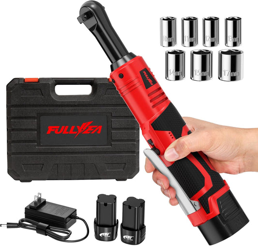 18V Cordless Electric Ratchet Wrench Set - 550 RPM, 3/8" with 7 Sockets, LED Light & 2.0Ah Battery