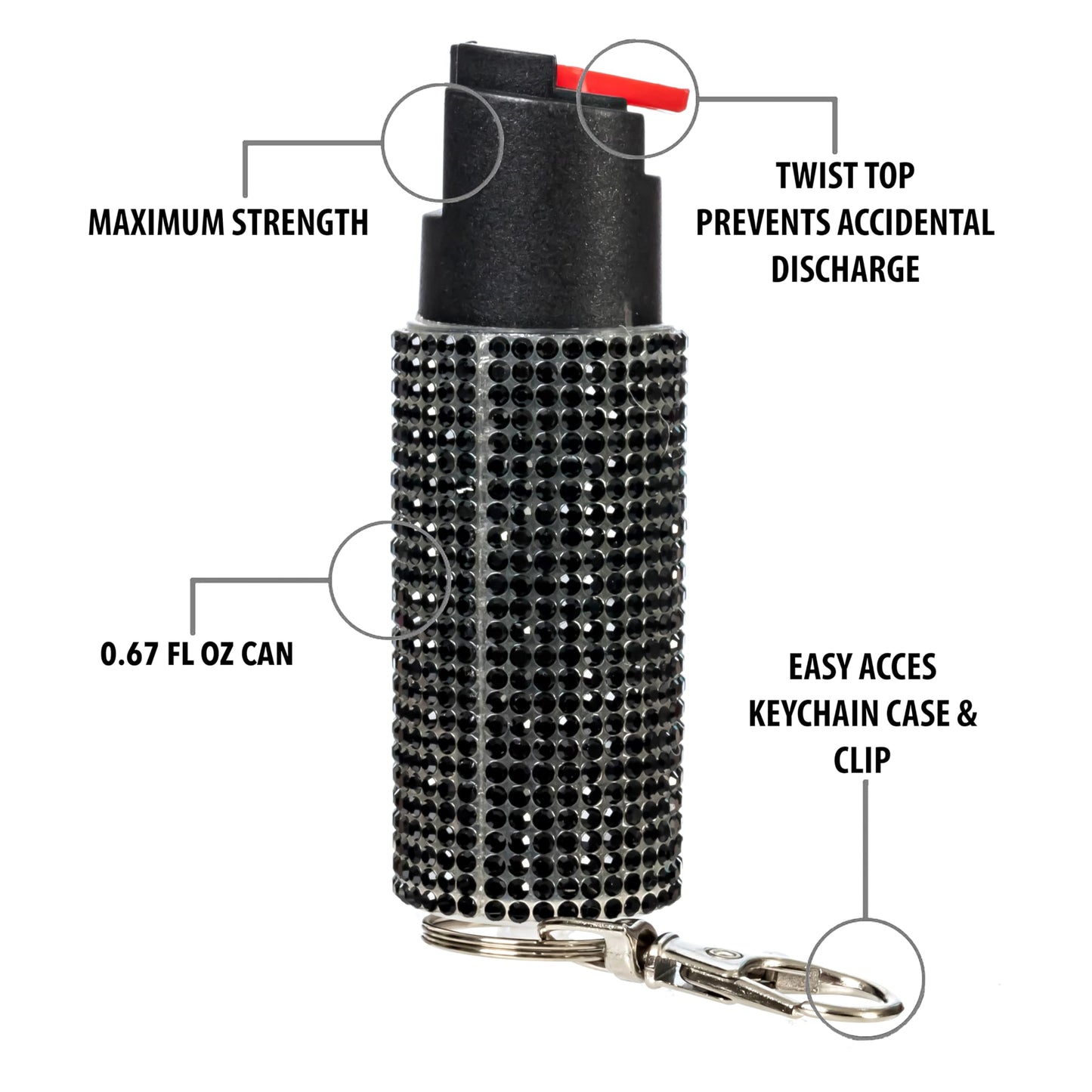 Burn Pepper Spray for Self Defense - 0.67oz Stylish Compact Pepper Spray for Women with Keychain, Maximum Strength, Police Grade with UV Dye for Personal Safety, Joggers & Home Defense, Black 3 Pack