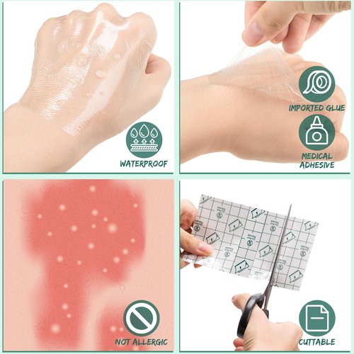 Woanger 120 Pcs Transparent Stretch Adhesive Bandage Waterproof Bandage Transparent Film Dressing Clear Waterproof Tattoo Shower Patch Film Cover(2, 3, 4, 5, 6, 8 in)