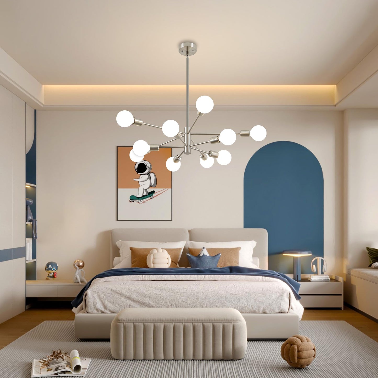 Deyidn Sputnik Chandelier Modern Brushed Nickel Chandeliers Mid Century Ceiling Lighting Fixture for Living Room, Kitchen, Bedroom, Dining Room, and Farmhouse (10-Light)