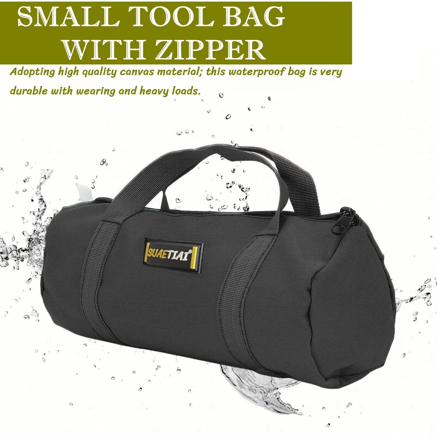 14 Inch Small Tool Bags for Men,Wide Mouth Zipper Tool Storage Bag,Large Capacity Canvas Tool Tote Bag,Portable Multi-Function Tool bag for Storage Wrenches,Screwdrivers,Repair Tools (Black)