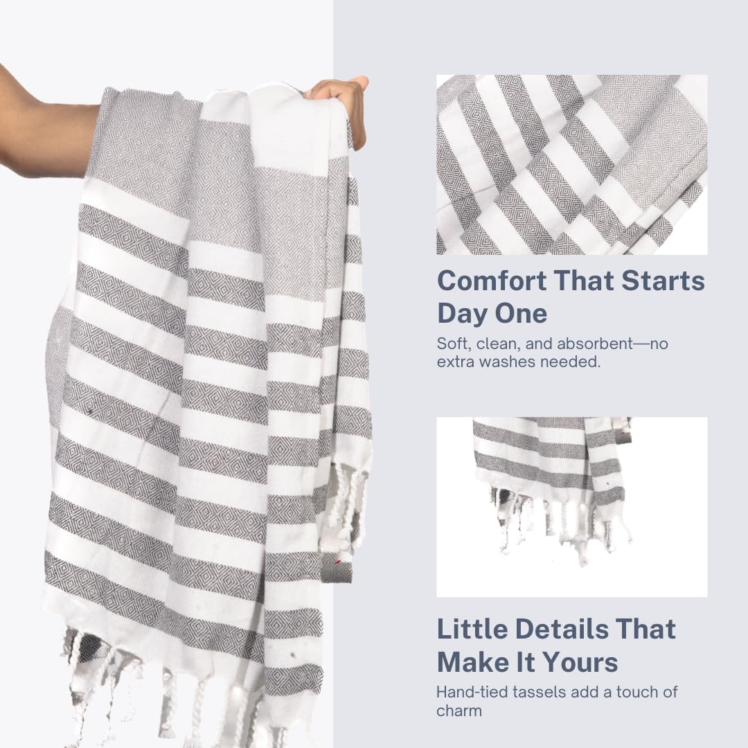 9Threads Cotton Turkish Beach Towel with Towels Oversized 36"x72" Pool Absorbent Extra Large Quick Dry Sand Travel Towel (Mélange Drift, 2 Pack)