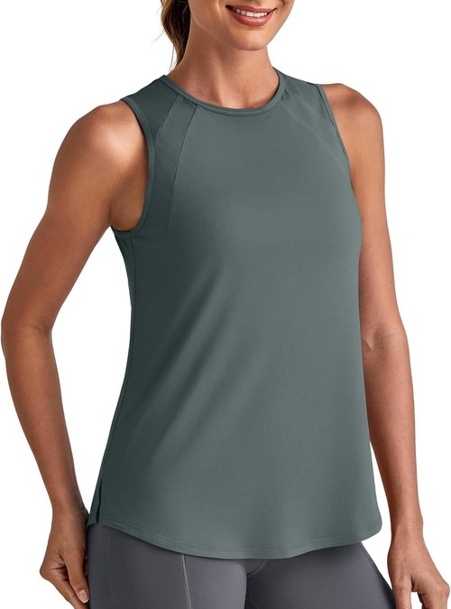 G4Free High Neck Workout Tank - Loose Sleeveless Athletic Top for Women | Gray, Size XL