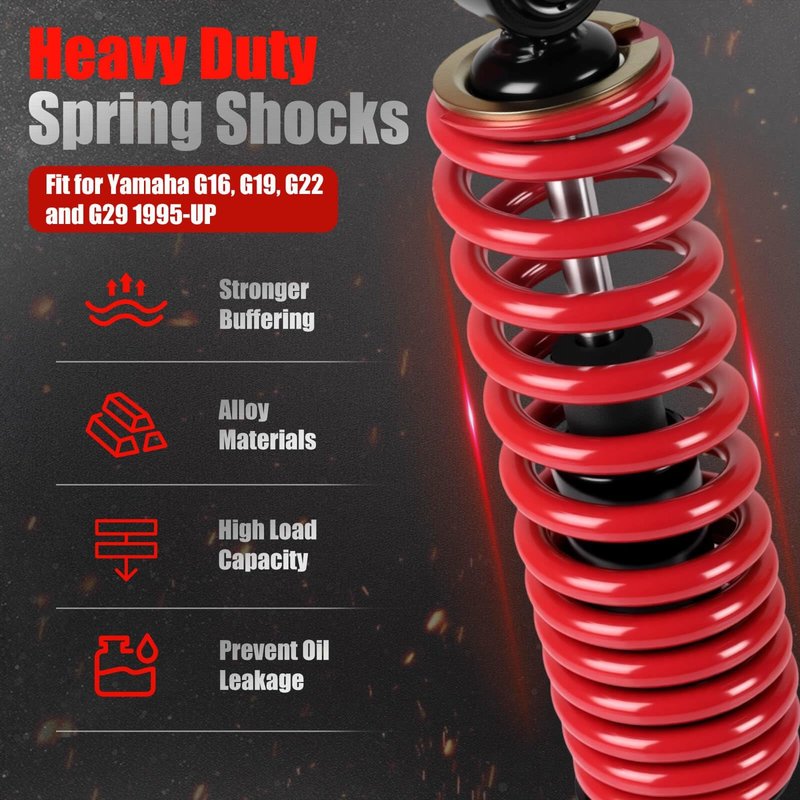 Yamaha Golf Cart Shocks Rear Heavy Duty Absorber with Springs for Yamaha Gas and Electric G29 Drive, G22, G20, G19, G16 and G14 Golf Cart Models OEM JN4-F2210-00-00, JN3-F2210-00 (Red)