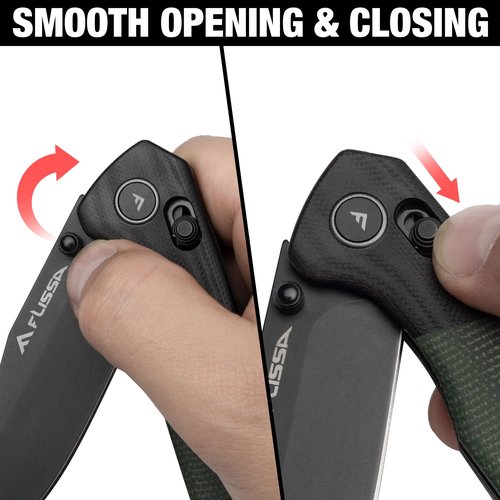 FLISSA Folding Pocket Knife, 3.4" 14C28N Steel Blade with G10 and Linen Micarta Handle, Crossbar Lock, Pocket Clip for EDC Outdoor Hiking, Camping, Gift for Men Women