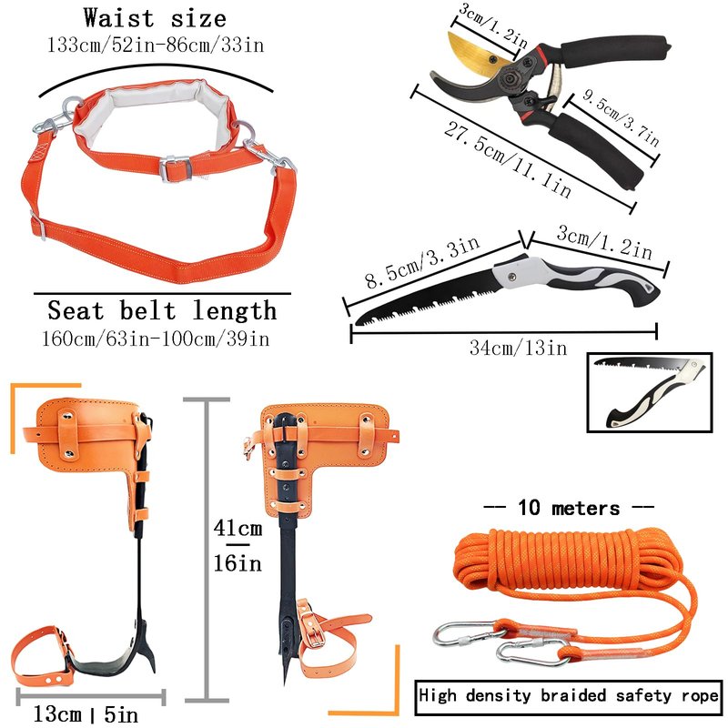 timiland Tree Climbing Spikes Set with Professional Accessories, Adjustable Length Design,Adjustable Climbing Belt and Nylon Umbrella Rope,for Climbing,Picking Fruit and Outdoor Sports(Set D)