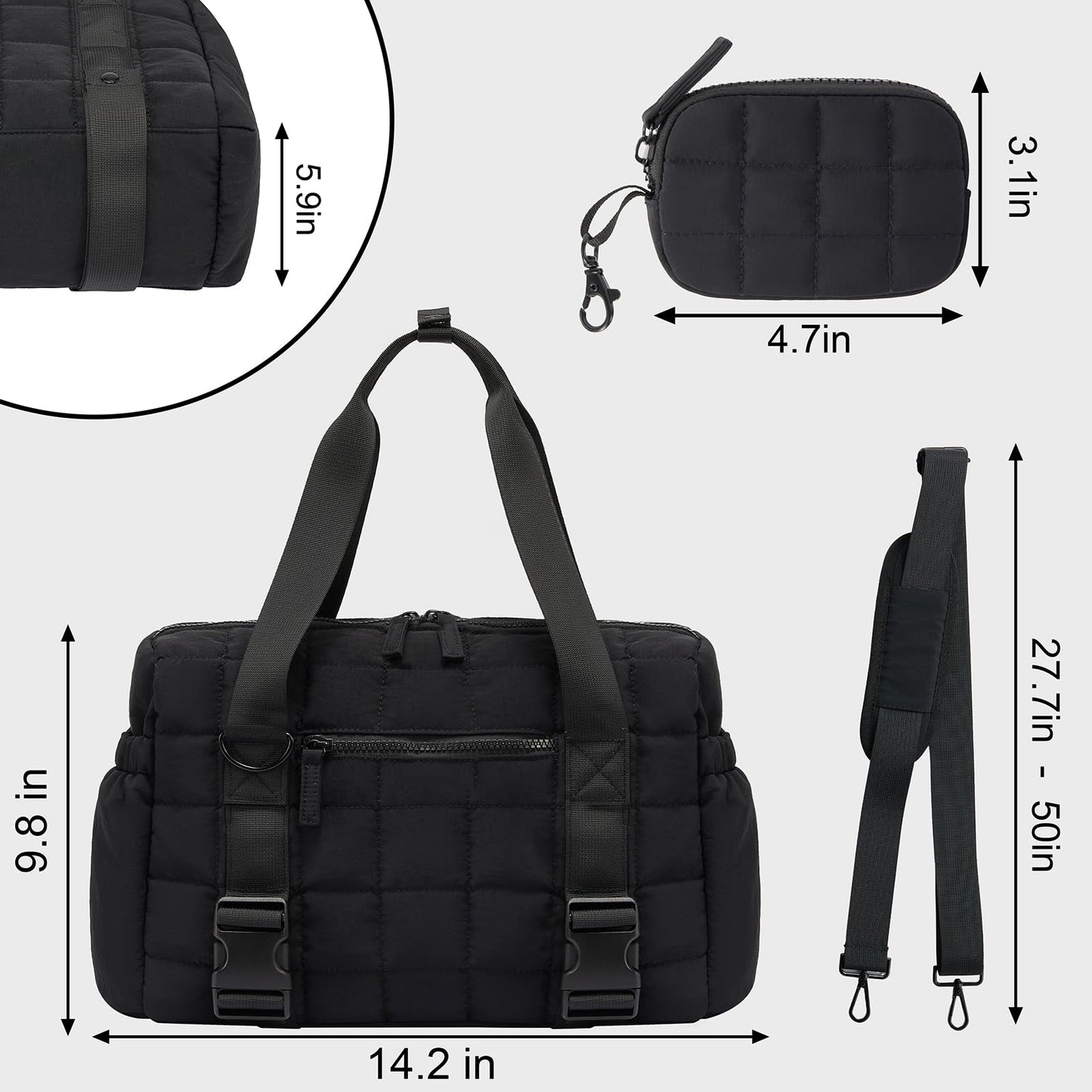 Small Gym Bag for Women, Puffy Sports Duffel Bag with Yoga Mat Holder, Gym Tote Bag with Wet Pocket & Coin Wallet, Carry on Bag for Workout Dance Pilates Ballet Swimming Travel