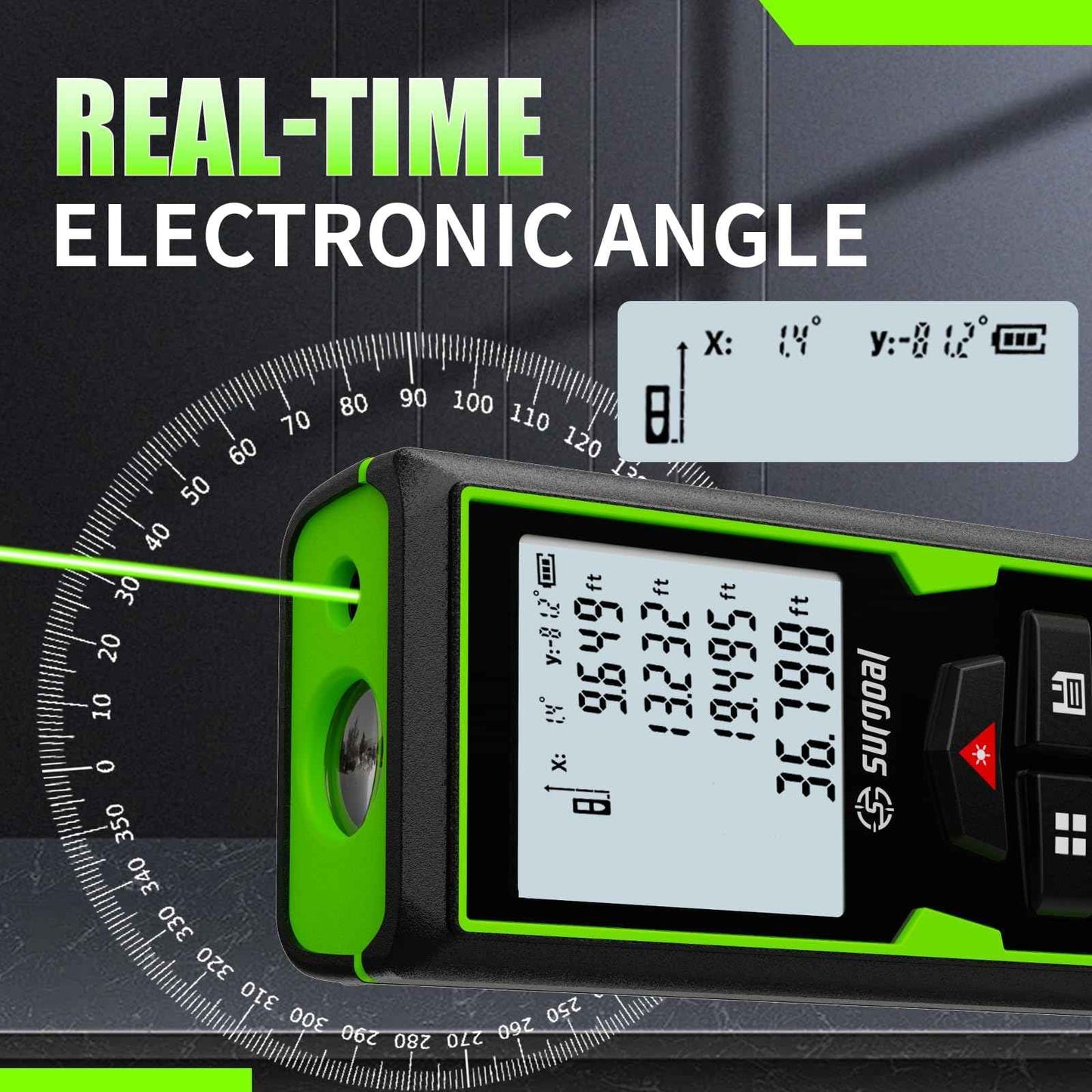 Green Laser Distance Meter 196ft – USB Rechargeable Digital Laser Measure with Angle Sensor, Backlit LCD, Area/Volume/Pythagorean, ±3mm Accuracy, Electronic Measuring Tool for Construction & DIY