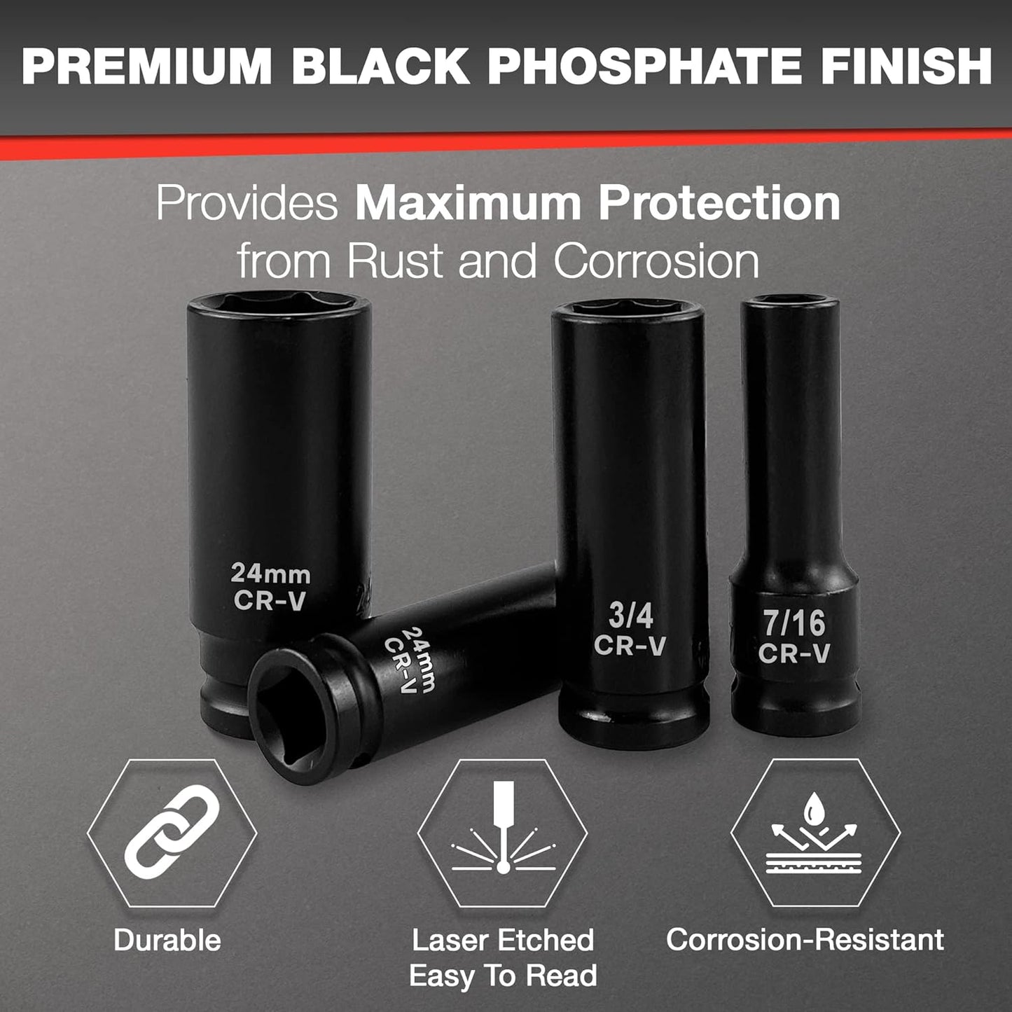 29-Piece Deep Impact Socket Set with Extensions | SAE & Metric Cr-V Steel