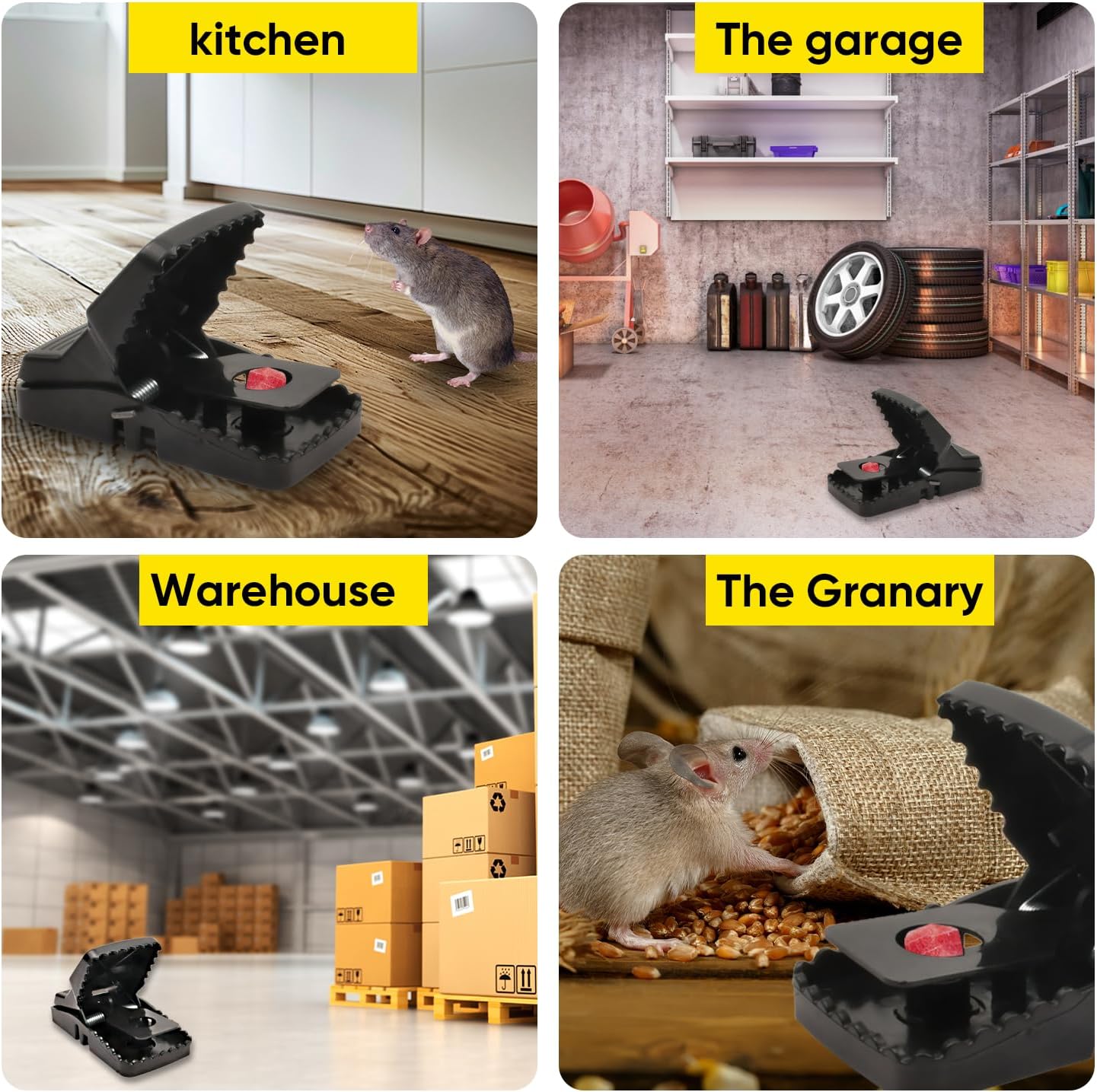 Rat Trap 6-Pack | Large Reusable Mouse Traps for Indoor & Outdoor Use - Fast & Hygienic Rodent Control
