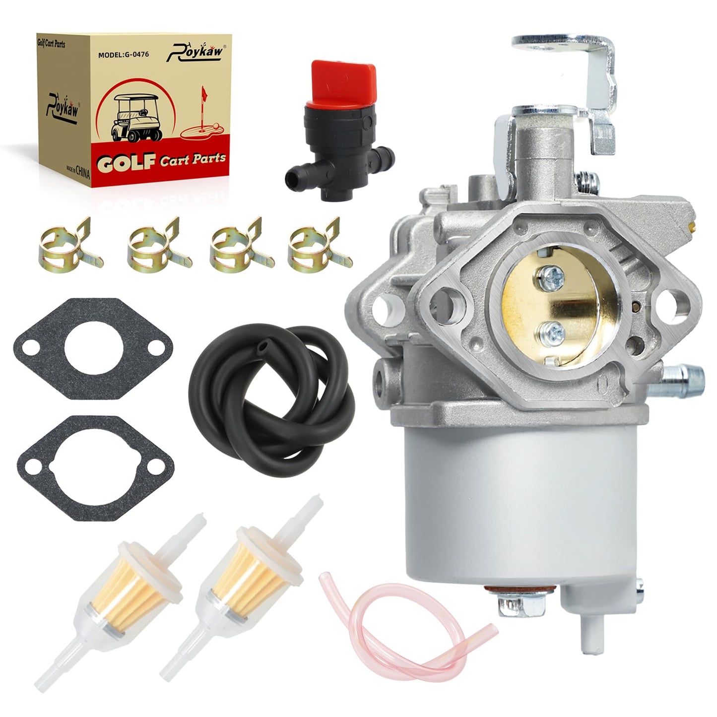 Roykaw Golf Cart Carburetor Kit Compatible with Club Car DS and Carryall with Kawasaki FE290 Engine (1992-1997) Gas Models, OEM# 1016438, 1016439, 1016440, 1016441, 1016478