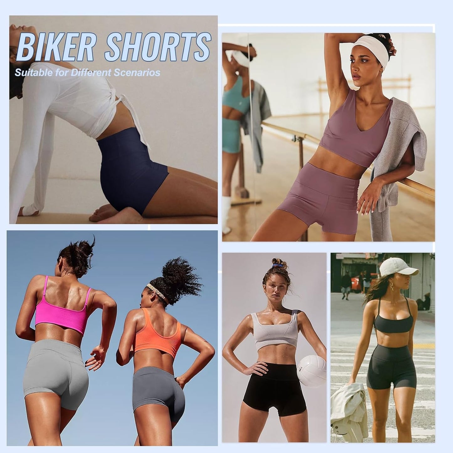 Skiennix High Waisted Biker Shorts for Women - 3/5/8 Inch Black Compression Yoga Workout