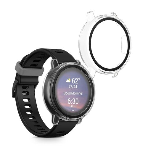 kwmobile Cover Compatible with Garmin vivoactive 5 / Active 5 Covers - 2X Tempered Glass with Plastic Frame - Transparent