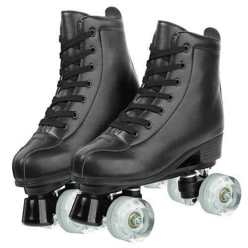Womens Roller Skates PU Leather High-Top Roller Skates Classic Double-Row Wheels Shiny Indoor Outdoor Beginner Quad Skate for Teens Adult Unisex (Flash Wheel,40)
