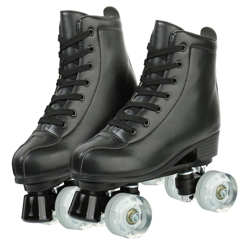 Womens Roller Skates PU Leather High-Top Roller Skates Classic Double-Row Wheels Shiny Indoor Outdoor Beginner Quad Skate for Teens Adult Unisex (Flash Wheel,39)