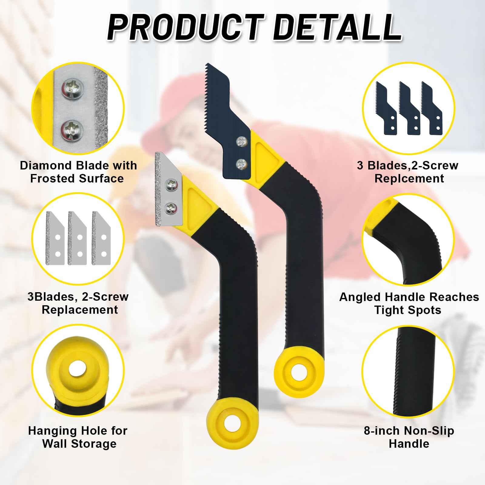 xoermioy 37 Pack Grout Removal Tool Kit, 3 Tile Grout Saws with 20 Extra Cleaning Blades, Hand Grout Saw and Caulk Remover Tool for Bathroom Showers, Ideal for Tile Grout Gap Cleaning and Repair