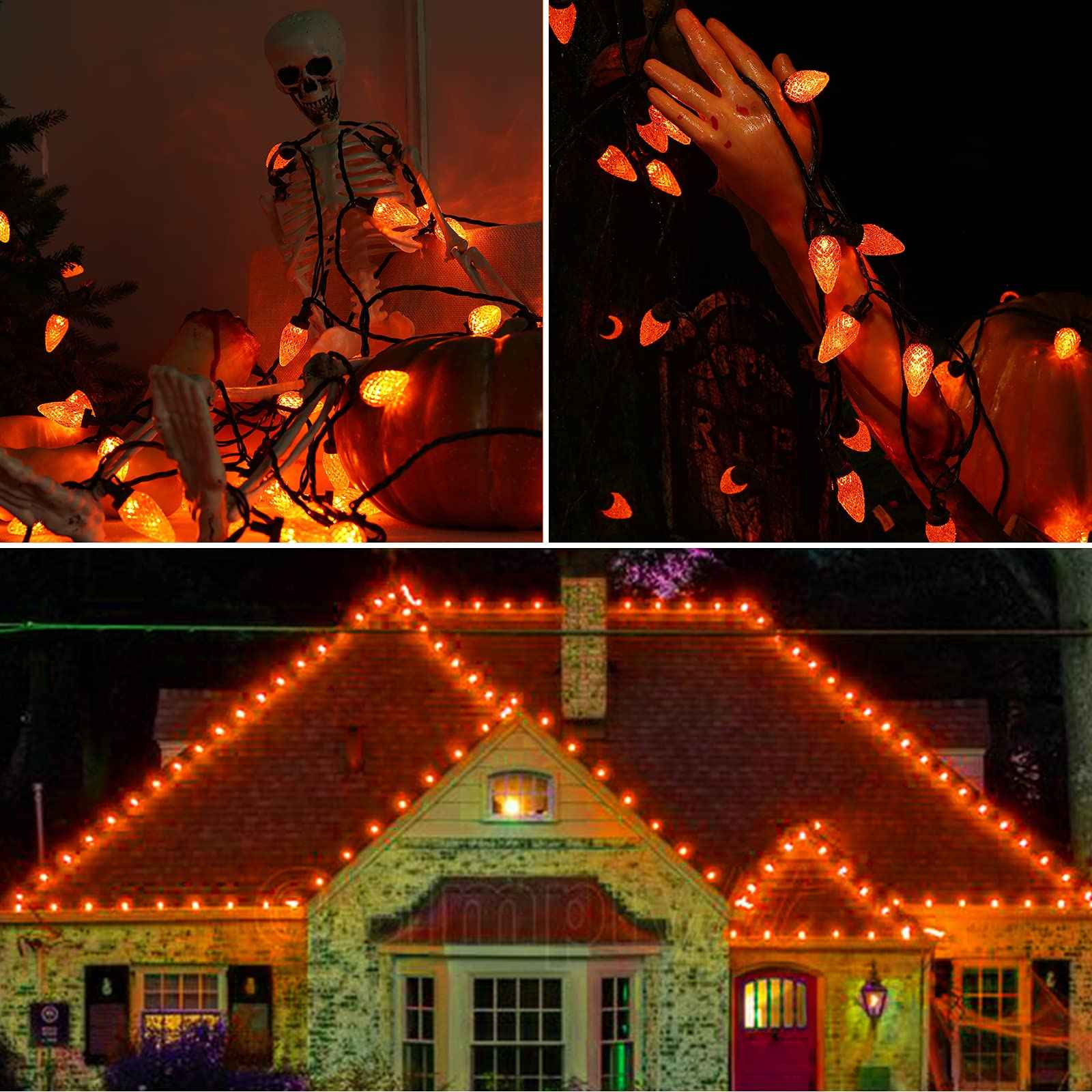 ODEETRONIC Orange Lights, 33ft 50 LED C9 Orange Christmas Lights Connectable, 120V UL Certified Plugin Indoor/Outdoor Halloween String Light, Black Wire Tree Light Waterproof for Patio Home Decor