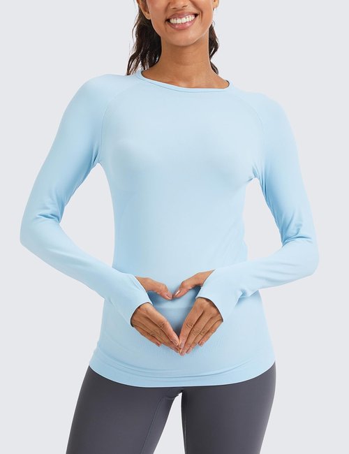 MathCat Seamless Maternity Shirts - Long Sleeve Athletic Tops for Pregnancy | Casual Yoga Tee