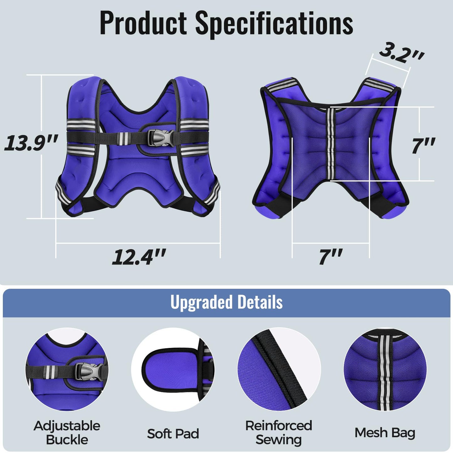 Zeerun Weighted Vest, 6lb/8lb/10lb/12lb/15lb/18lb/20lb/24lb/30lb for Men Women, Reflective Stripe Adjustable Buckle, Comfortable Durable Rucking Vest for Walking Running Strength Training, 6LBS-Purple