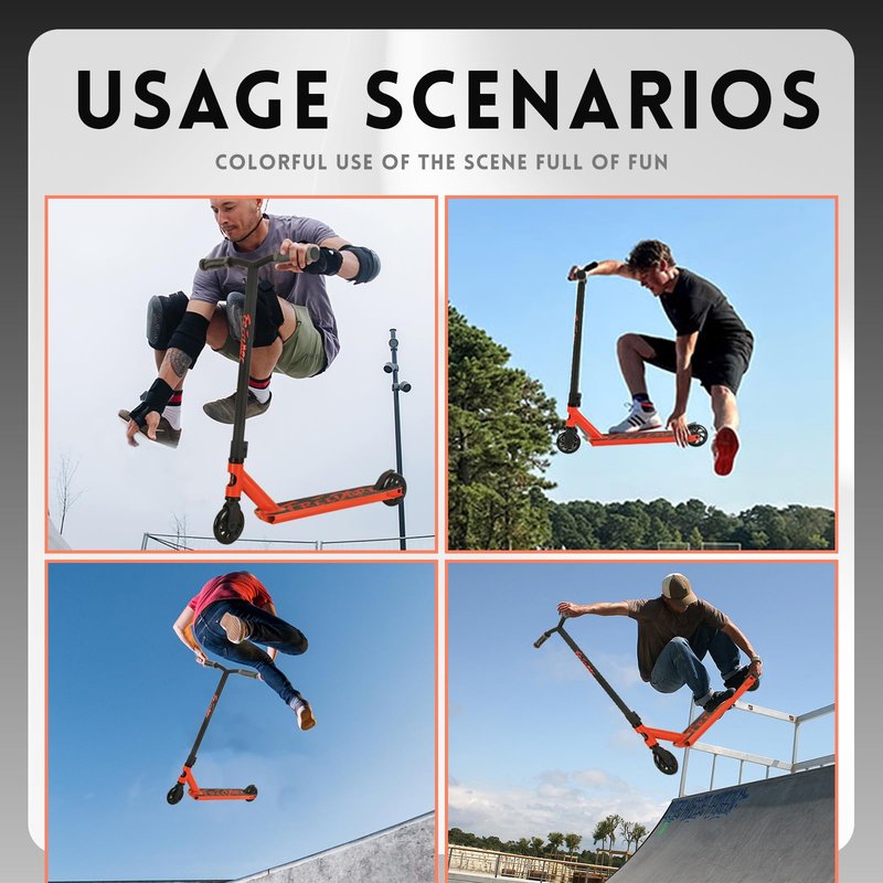 FREEDARE Pro Stunt Scooter for Kids & Teens 8 Years Old Above, Intermediate Riders, 110mm PU Wheels, Freestyle Kick Scooter for Tricks, Orange