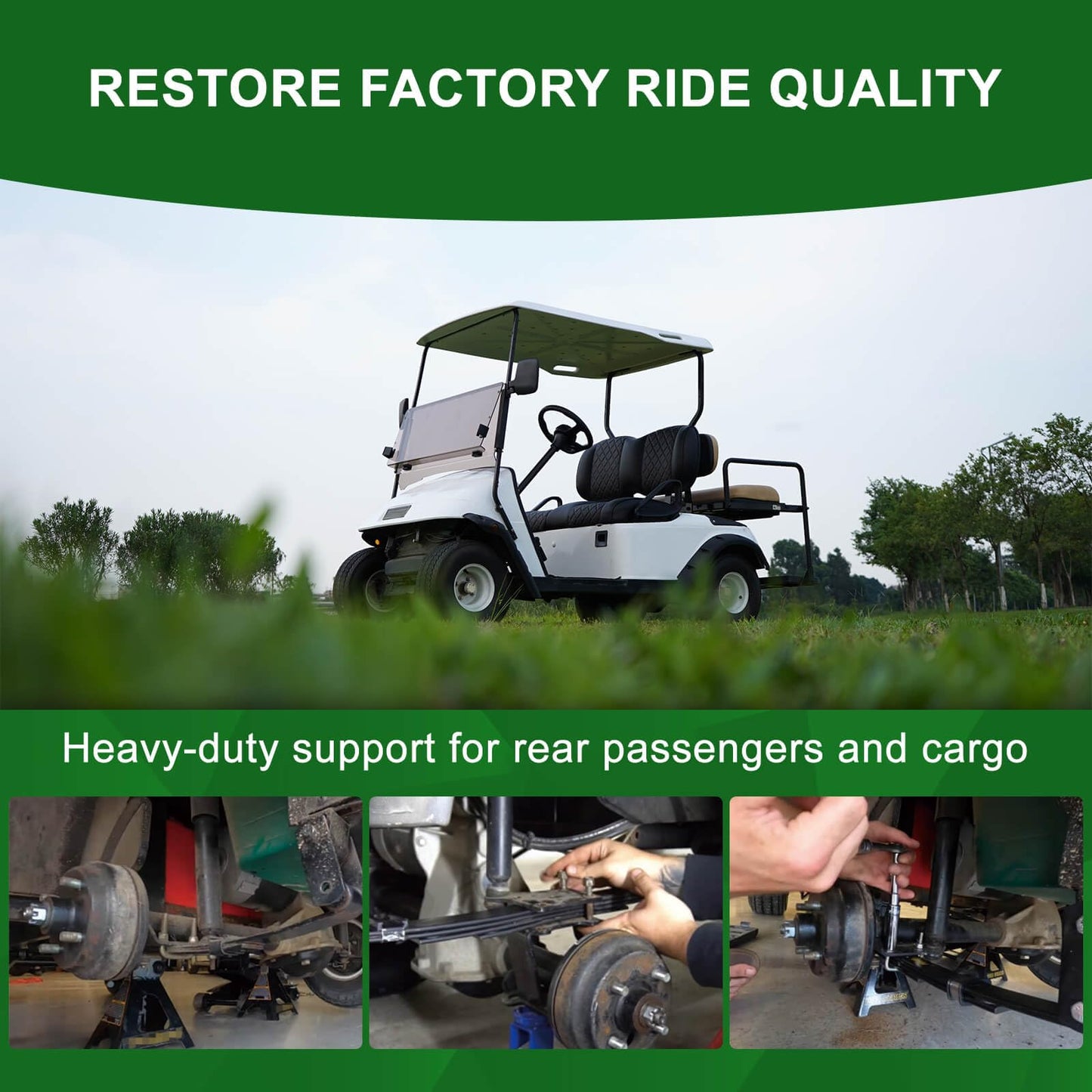 Cartalia Upgraded Heavy Duty Rear 4-Leaf Springs Kit for EZGO TXT/Medalist Electric 1994-2013 and Gas 1996-2008 Golf Cart Suspension with Bushings Sleeves & U-Bolts Replace OEM 74207-G01 Load Capacity