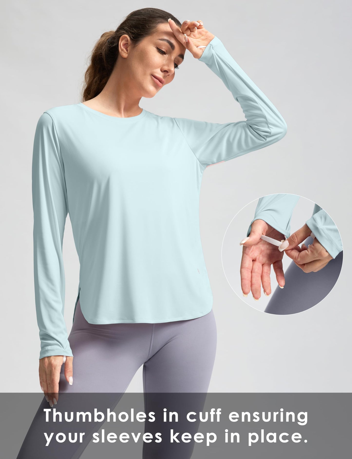 Women's Sun Shirts UPF 50+ Long Sleeve UV Protection Shirt Lightweight Quick Dry Workout Hiking Tops for Women(Light Blue,L)