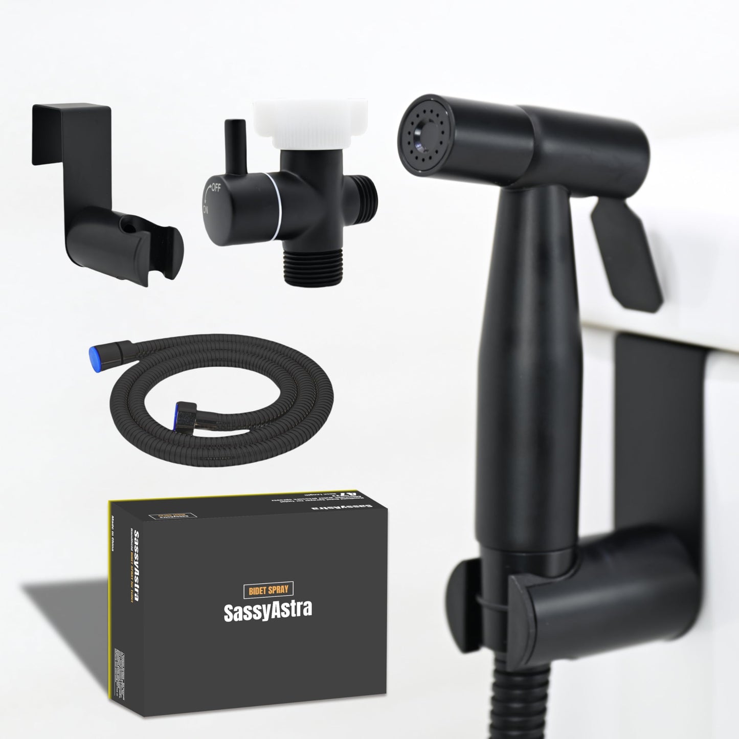 SassyAstra Handheld Bidet Sprayer for Toilet, Adjustable Water Pressure, 47 inch Hose Length (Black, 1 Pack)
