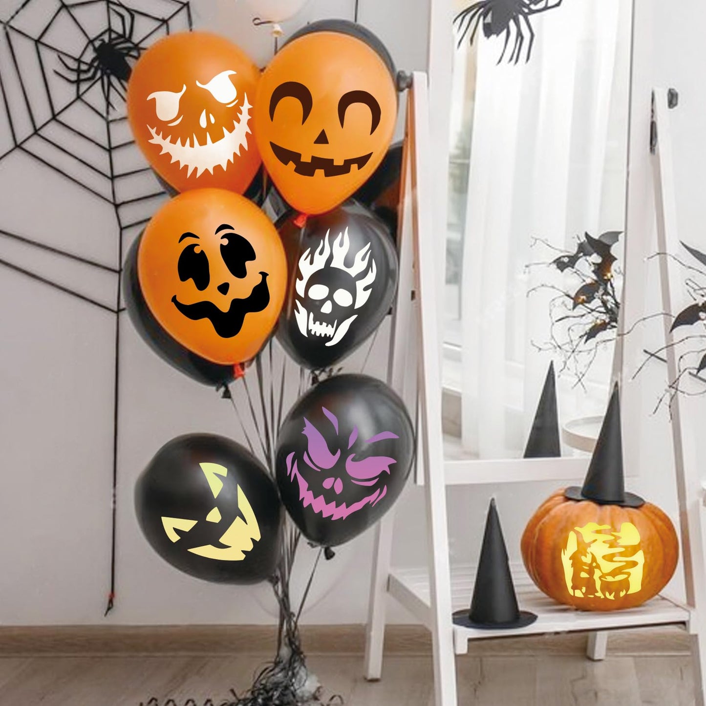 Pumpkin Stencils for Painting Reusable Halloween Pumpkins Ghost Face Paint Templates on Wood Glass Crafts Cookie Baking Door Hanger Sign Decorating (face25)