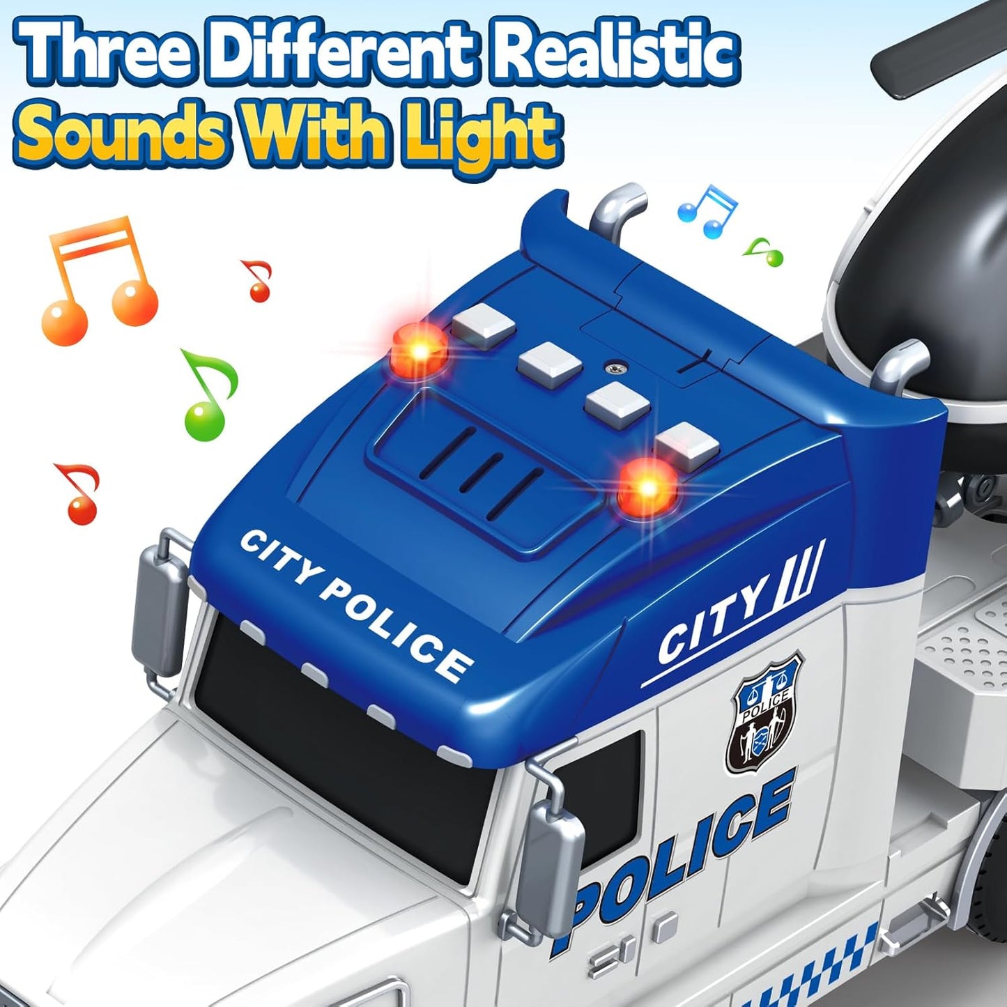 SpringFlower Police Truck Toy Set - Extra Large 3-in-1 with Racing Car & Helicopter | Perfect Birthday Gift for Boys & Girls Ages 3-6