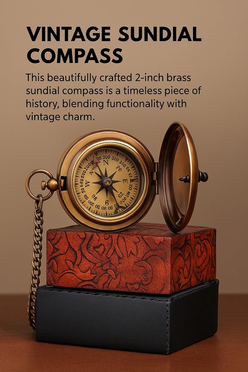 Brass Sundial Compass – Fully Functional Handmade Nautical Navigation Compass, Antique Maritime Decor, Personalized Gift for Husband or Traveler