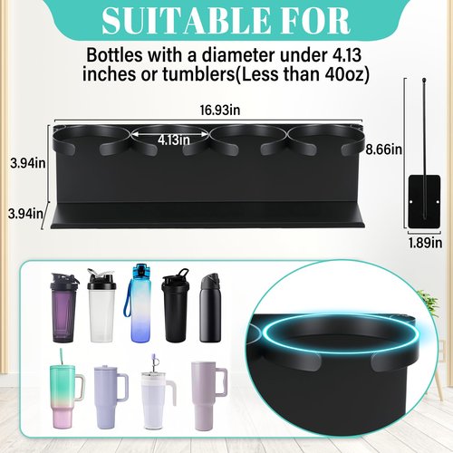 Magnetic Cup Holder for Fridge,8 Cups Water Bottle Organizer for Stanley 30 40 oz with Tumbler Lid Organizer,High Capacity Heavy Duty Kitchen Storage Rack Accessories