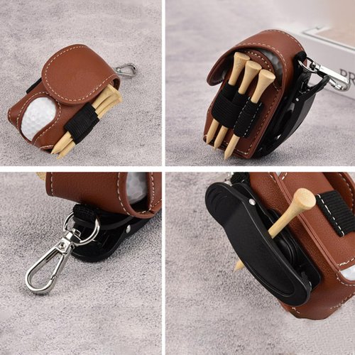 Personalized Golf Balls Bag, Mini Golf Ball Pouch Tee Holder Portable Leather Storage Bag Fathers Day Birthday Gift for Men Women (Black)