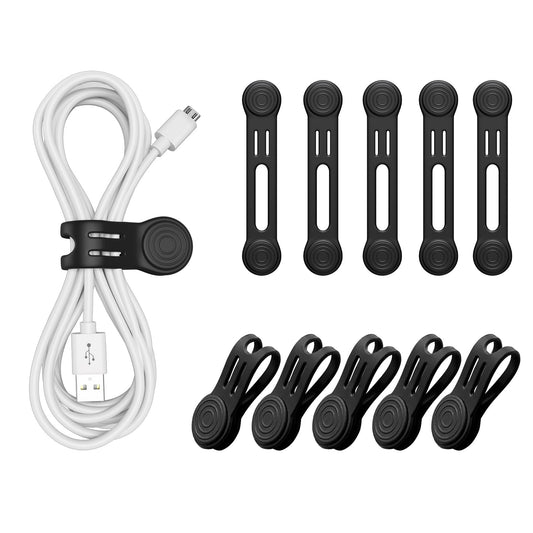 Maveek 10 Pcs Cable Ties Magnetic Cord Organizer Storage Travel For Laptop Computer Earphones USB Phone Charging Wires, Small Cord Wraps Keeper Clips - Black