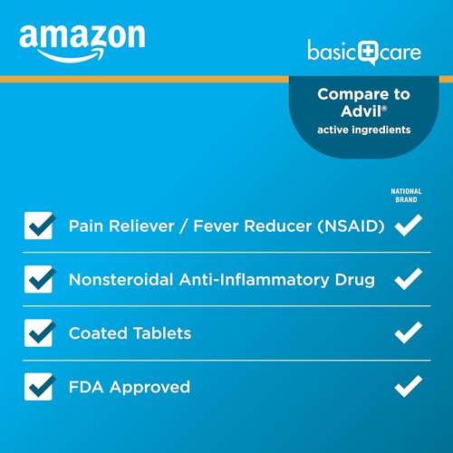 Basic Care Ibuprofen Tablets - Pain Relief & Fever Reducer | 500 Count