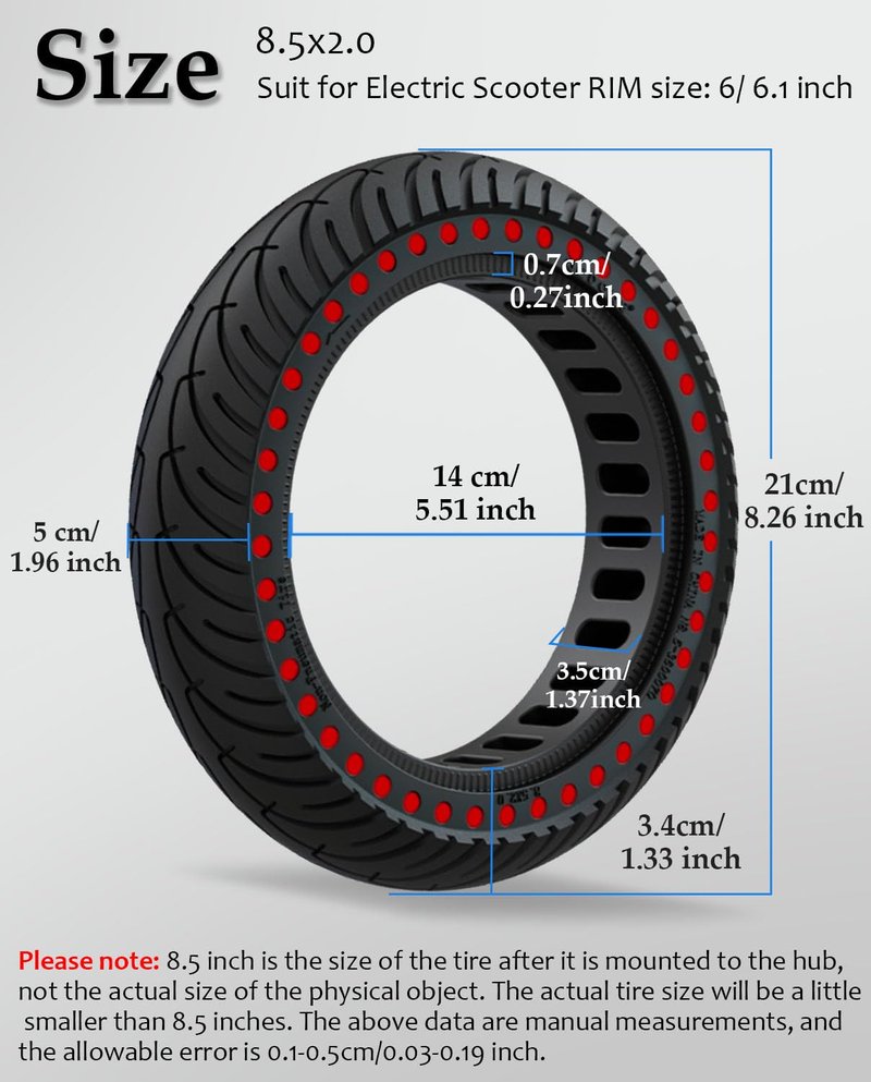 Felixstory 8.5x2 inches Solid Tires，8 1/2 x2 Tire Replacement for Electric Scooter Xiaomi Pro 2 Hiboy S2, 8.5 Inch 50/75-6.1 Rubber Tubeless Tire and All 8.5'' Scooter Tires