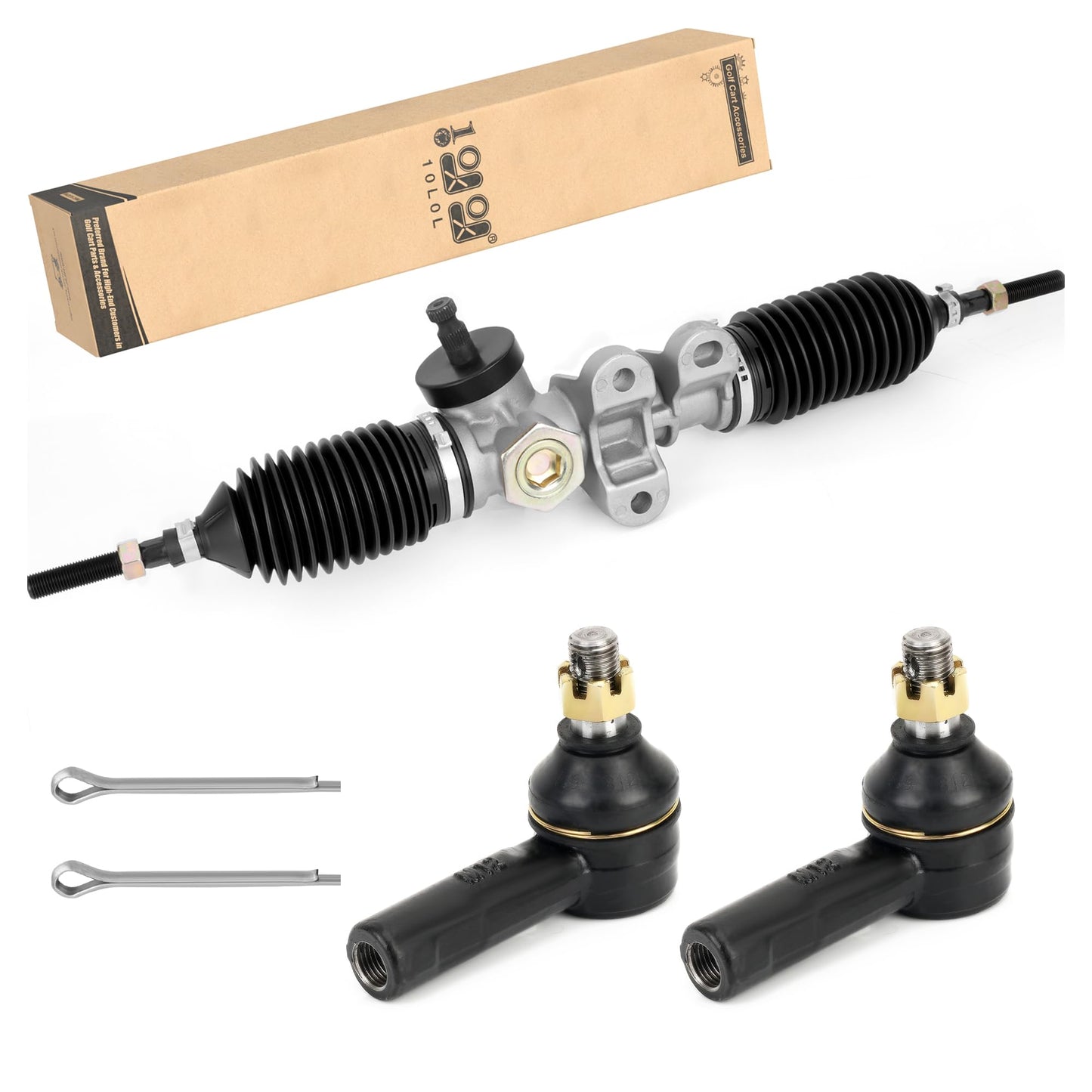 10L0L Golf Cart Steering Gear Box Assembly Replaces Part OEM# 601500 618329 for EZGO RXV 2008-Up Gas and Electric Carts Whit 2 Pcs Tie Rod Ends, Steering Rack Gear Box Assembly