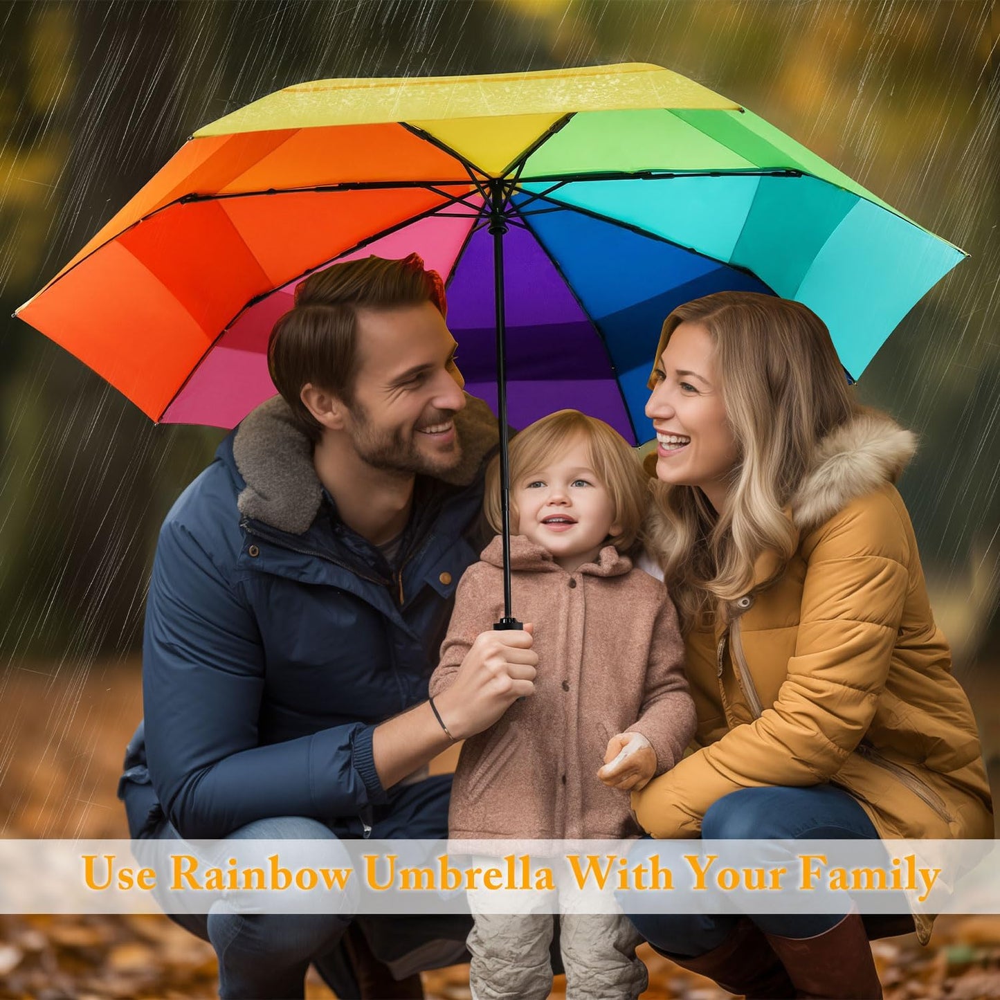 Rainbow Umbrella - Oversized 54-Inch Double Layer Windproof Golf Umbrella | Compact Automatic Open & Close