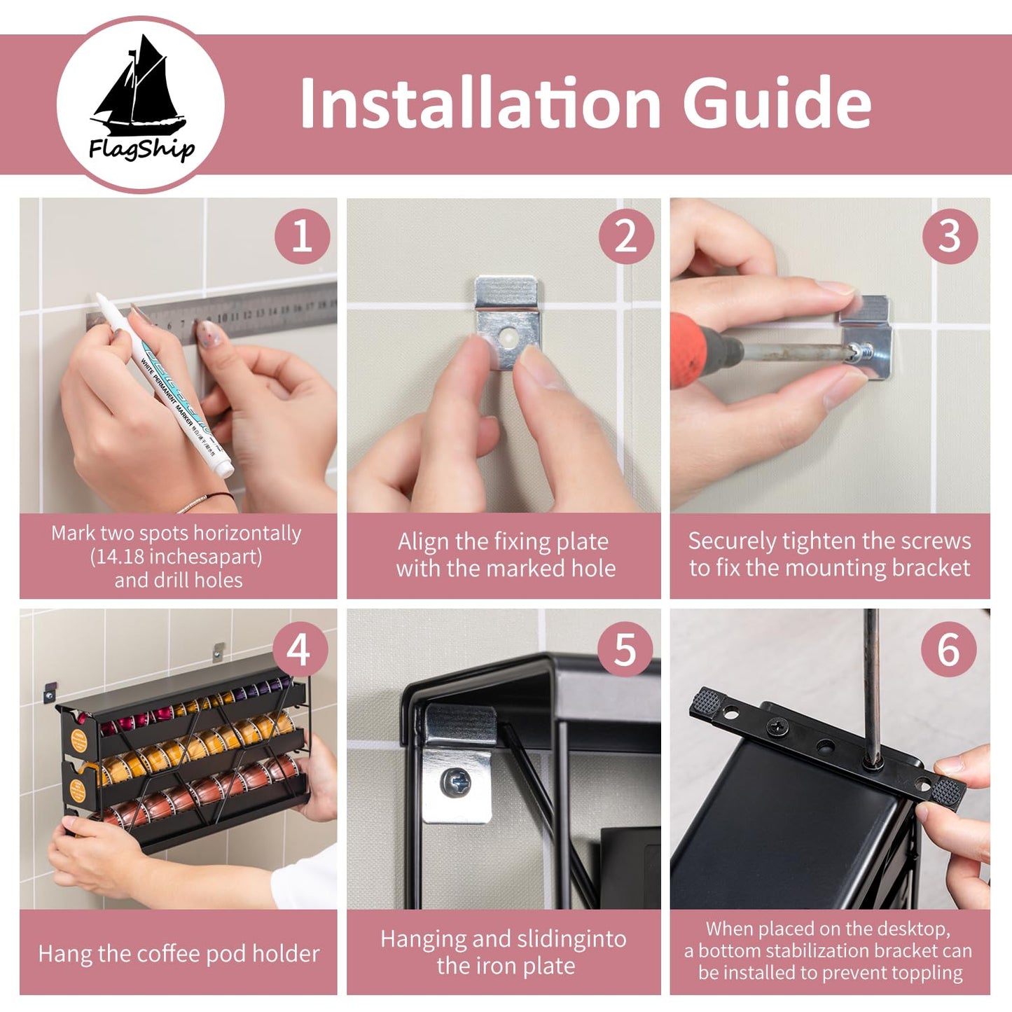 FlagShip 3-Tier Nespresso Pod Holder & Vertuo Coffee Capsule Organizer - Black Metal Space-Saving Storage Holds 30+ Pods Fits All Size Vertuo Pod