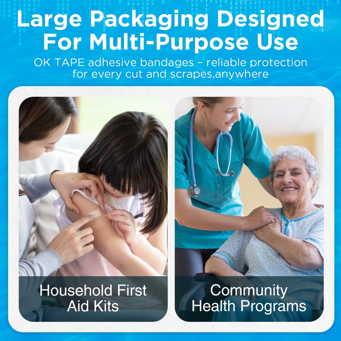 OK TAPE Adhesive Bandages, 1" x 3" Bulk Case of 1800, Waterproof Sterile, Clear & Breathable Sheer Strips for Minor Cuts & Scrapes – First Aid Supplies for Home, Businesses, Schools,Nurses and Clinics