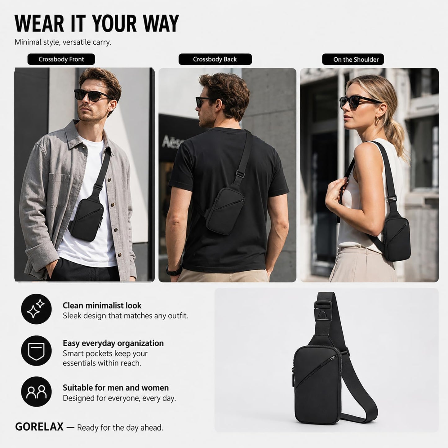 Mini Crossbody Sling Bag for Men & Women, Small Phone Chest Bag for Travel